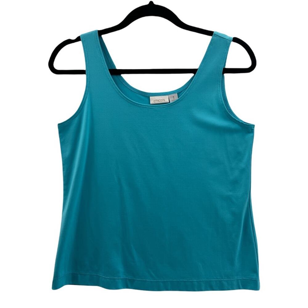 Chicos Womens Tank Top Blue Sleeveless Scoop Neck Stretch Nylon Blend Pullover M